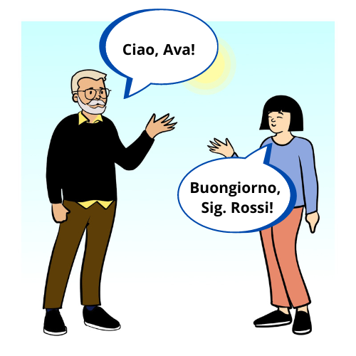 'Ciao, Ava!' 'Buongiorno, Sig. Rossi'