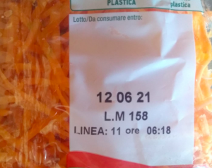 Expiration date for Italian food. Top row reads 12 06 21