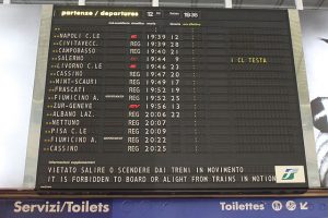 Arrivals/departures board for a train station in Italy
