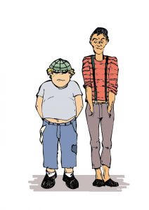 Illustration of fat and skinny people side-by-side