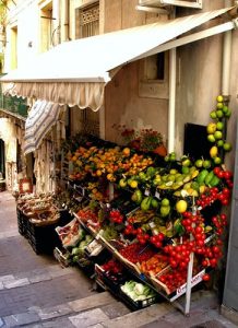 Outdoor market with fruits and vegetables