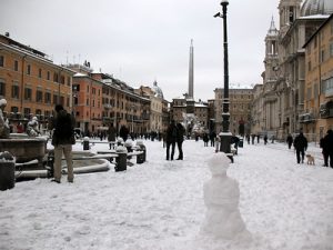 Snowy street in Rome