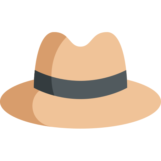 An icon showing a light brown hat with a black ribbon