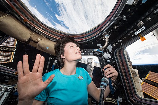 Italian astronaut Samantha Cristoforetti inside a space shuttle