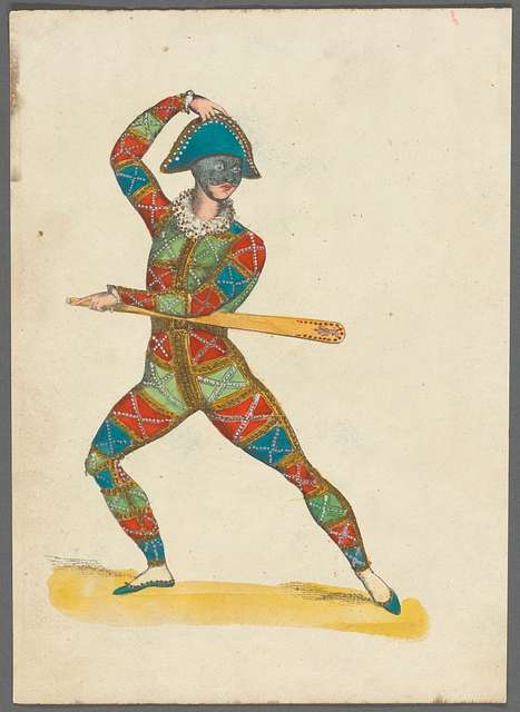 A picture of Arlecchino, a character of the Italian Commedia dell'Arte