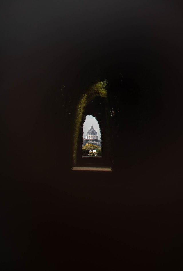 A view of San Pietro through a tunnel