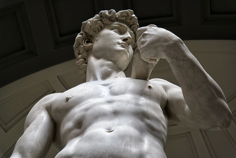 Close-up of statue of David in Rome