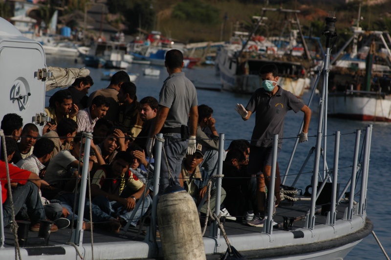 North African migrants arriving in Lampedusa