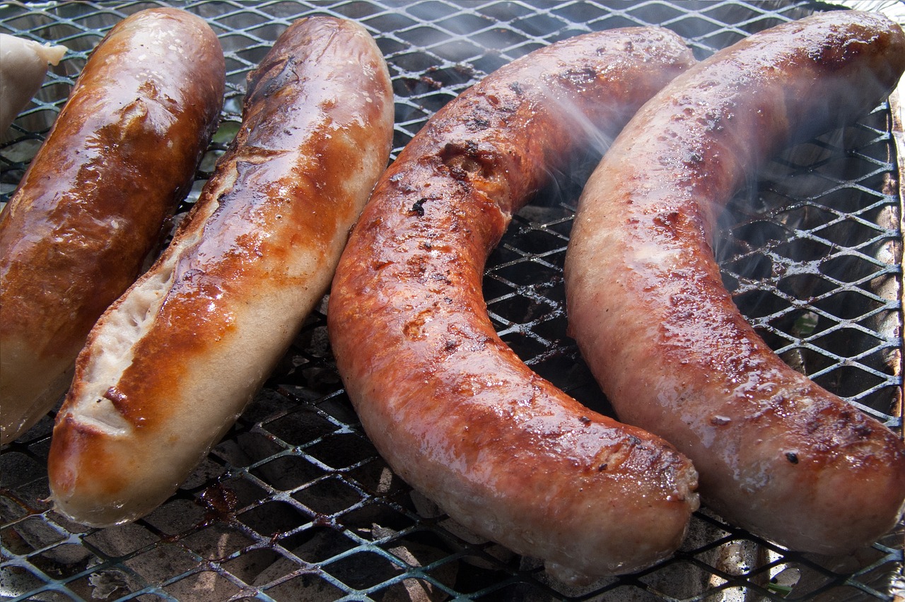 Sausages on a grill