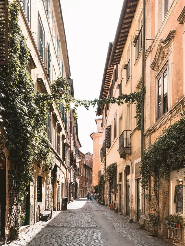 A beautiful small street in Rome full of plants