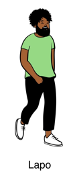 Illustration of Lapo, a person wearing a green t-shirt and black pants