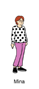 Illustration of Mina, a person wearing a polka dot sweater and pink pants.