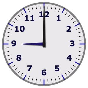 Analog clock at 9:00