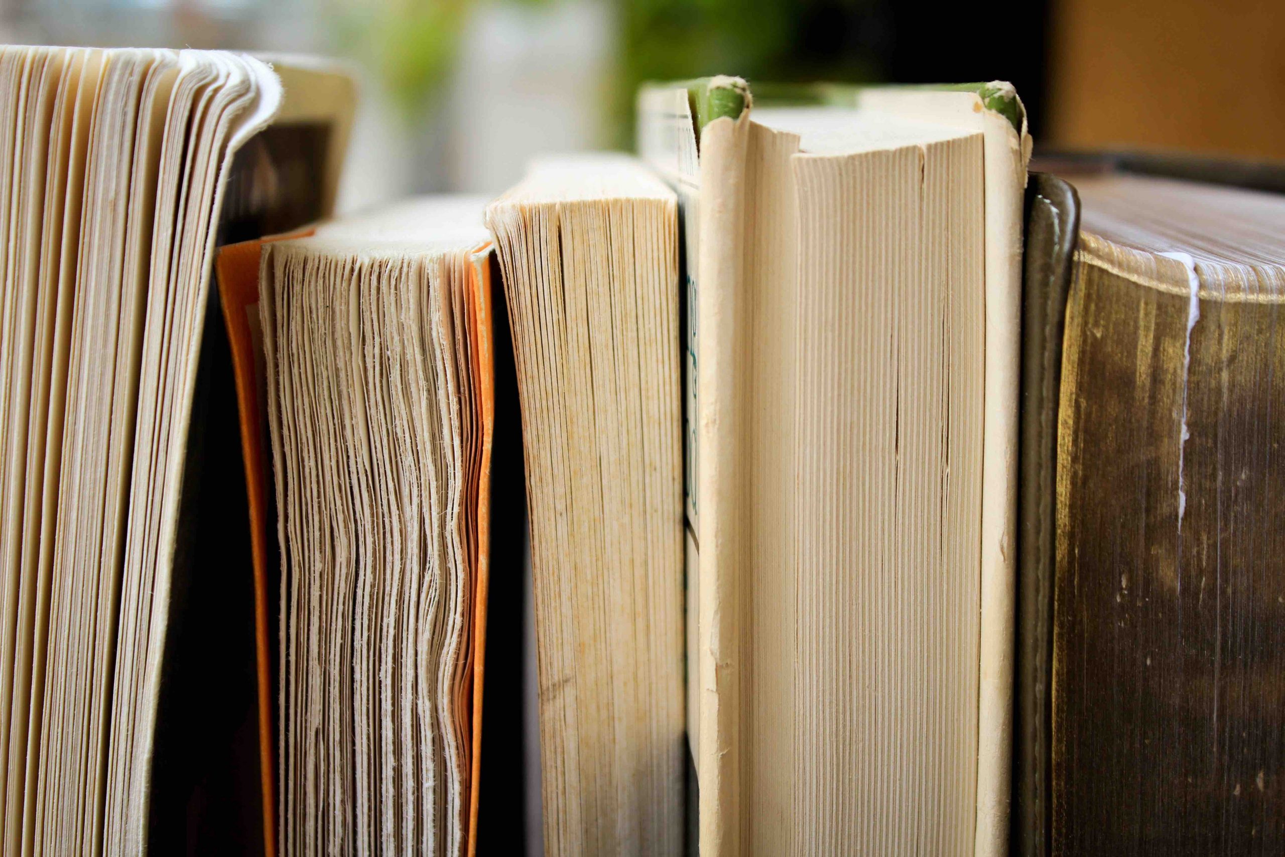 Close-up of books lined up