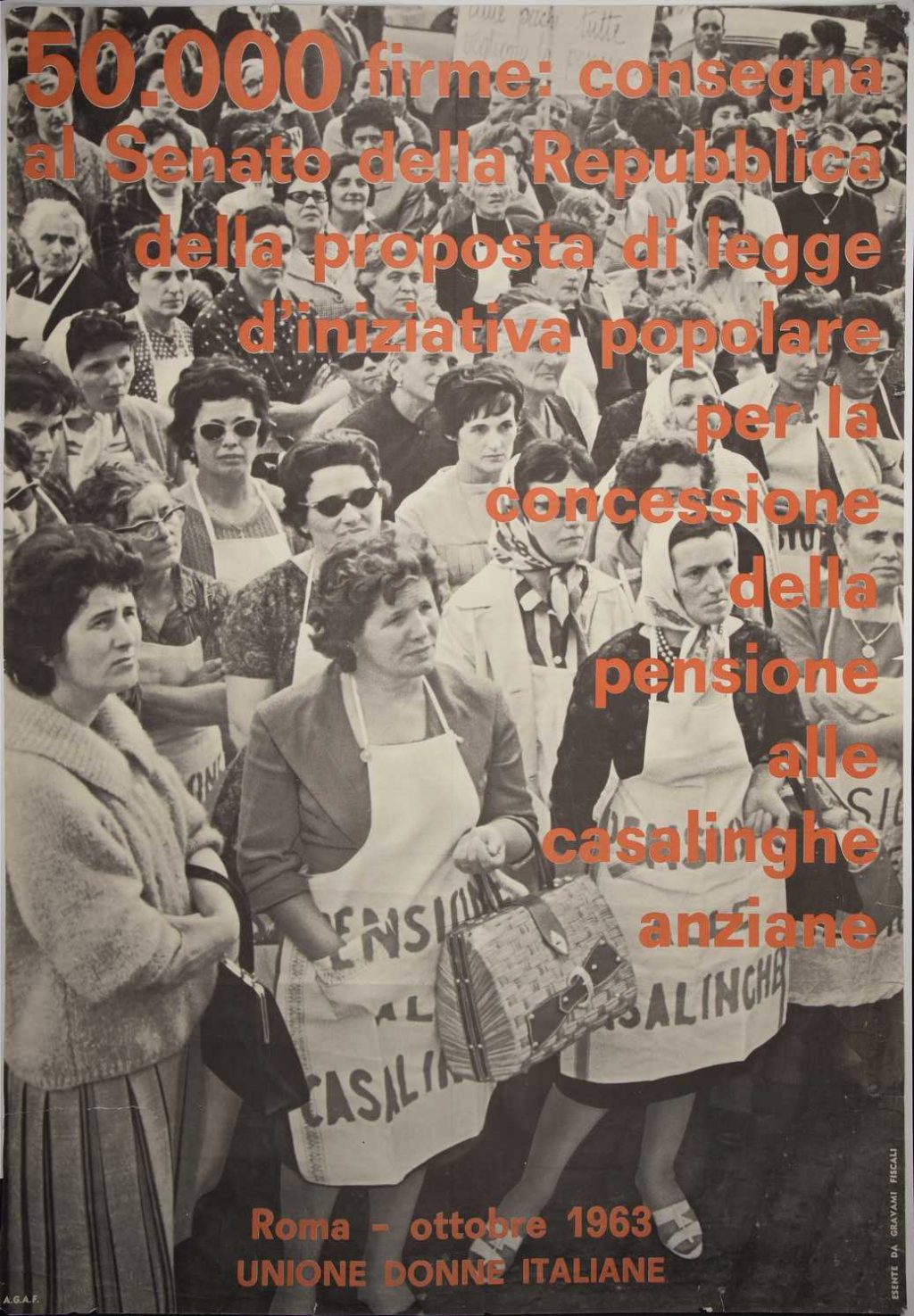 An Italian poster from the 1960s showing Italian women protesting for recognizing unpaid domestic labor