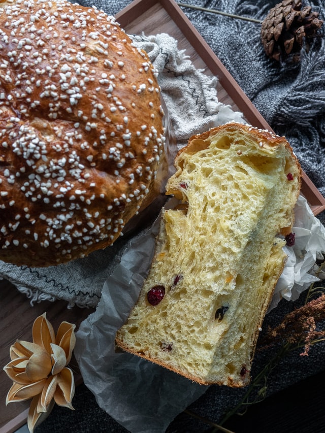 A slice of panettone, a typical Italian Christmas cake