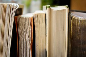 Close-up of books lined up