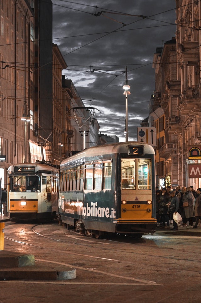 white and black train during night time